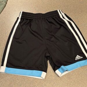 Adidas kids Black Shorts with Blue and White Stripes